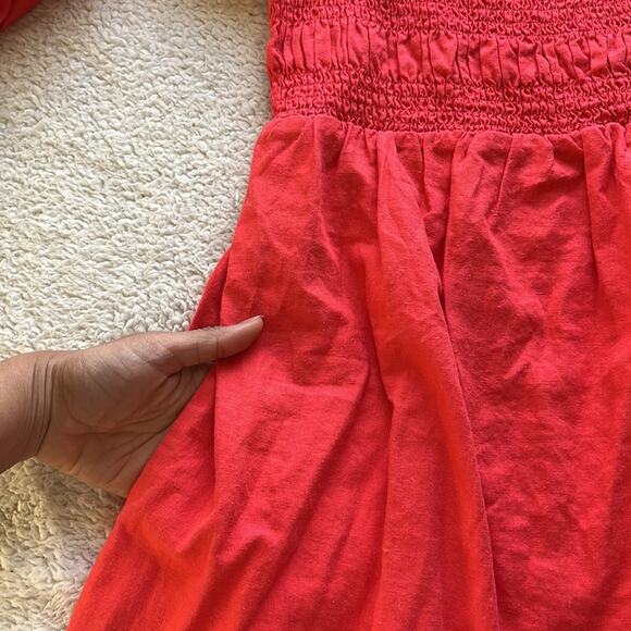 Ingrid + Isabel Maternity Peasant Mini Dress Medium Coral Red Cottagecore Linen - Picture 11 of 13